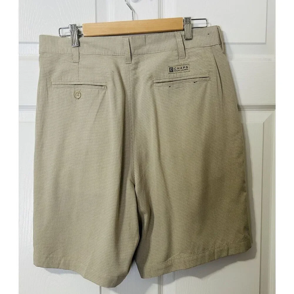 Chaps Ralph Lauren Men's 34 Pleated Beige and Gray Check  Shorts 109210